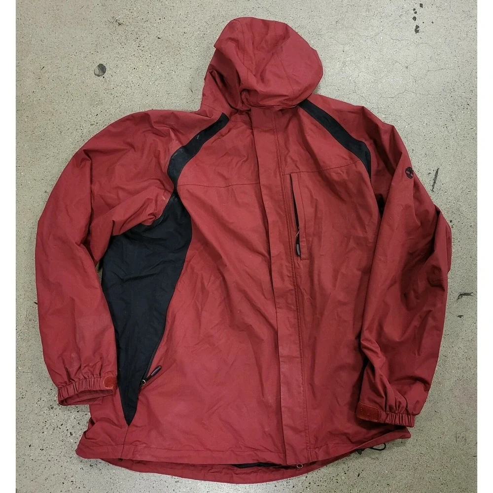 Vintage Timberland Waterproof Red Jacket Full Zip Hooded Coat Size‎ 2XL XXL
